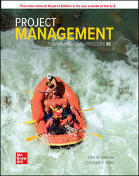 Cover of the book "Project Management: The Managerial Process 8e" by Erik W. Larson and Clifford F. Gray. It shows a group of people rafting on a turbulent river.