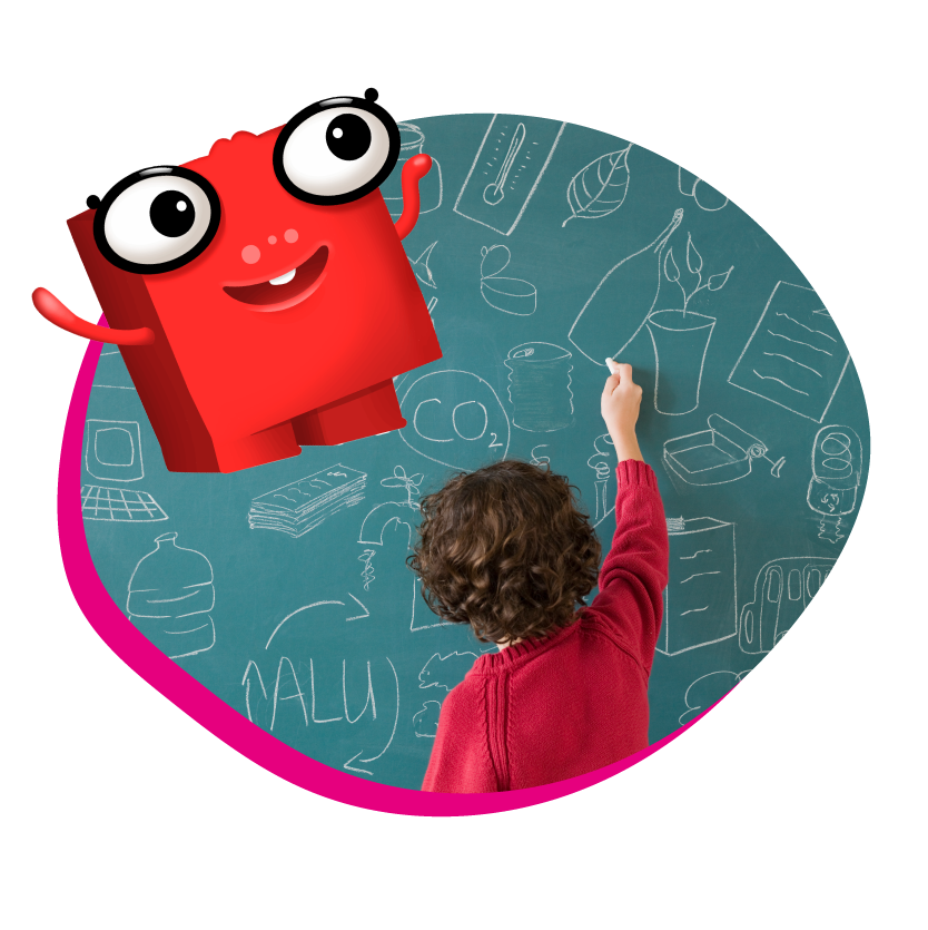 Elementary school child using a chalkboard with an AllSorts character overlay. Elementary school child using a chalkboard with an AllSorts character overlay.